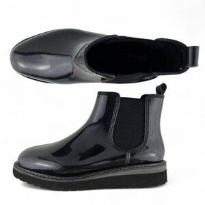 COUGAR Women's Black Kensington Glossy Chelsea Rain Boots Elastic Panels Sz 7